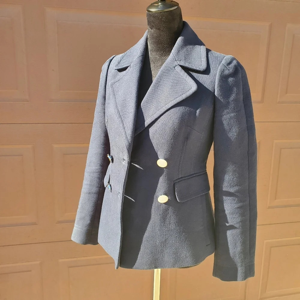Banana Republic Navy Blue Women's Pea Coat Size XS Double Breasted Cropped - Picture 3 of 16
